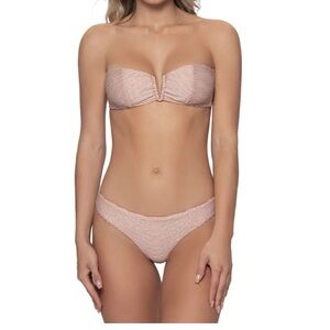 🆕 2pc PQ Aperol Stripe V Bandeau & Basic Ruched Bottom Teeny Fit